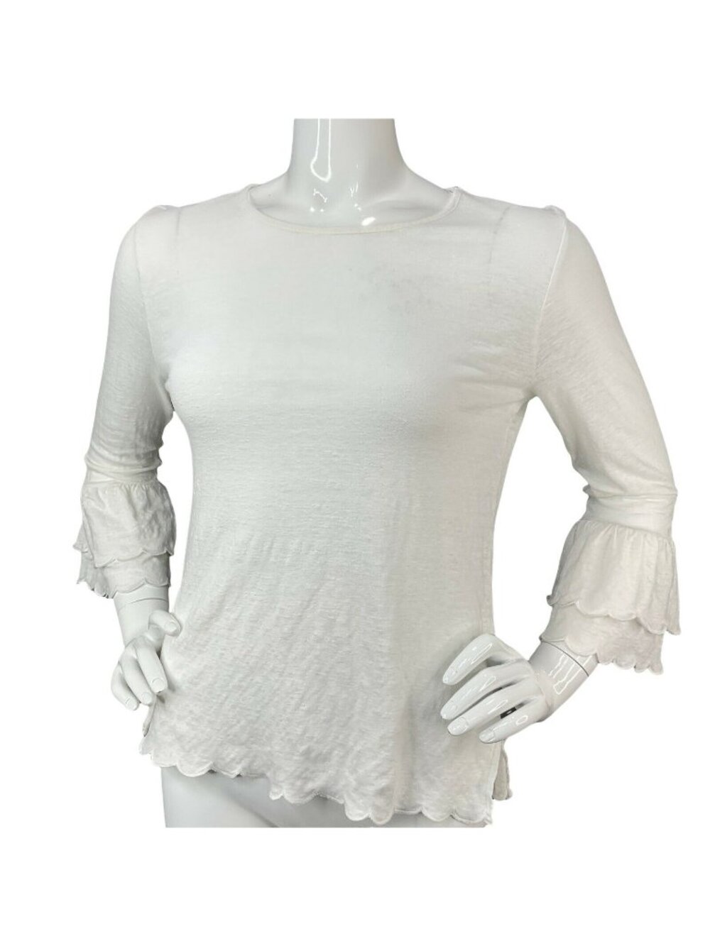 Frame Shirt Womens Sz M White 100% Linen Scalloped Hem Bell Sleeve Top Nwt $145